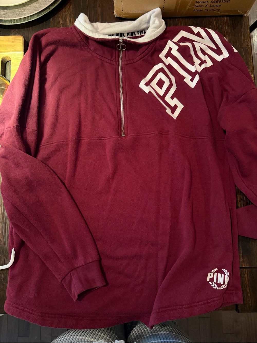 PINK Victoria's Secret Men's Burgundy Half-Zip Pullover Sweatshirt
